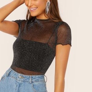 See through glitter top